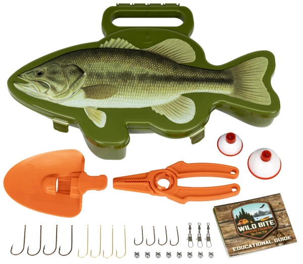 Flambeau Outdoors, Wild Bite Bass 25 Piece Kids Tackle Box Kit, Fishing Tackle Box, Plastic, 10.75in - FLAMBEAU OUTDOORS