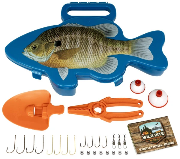 Flambeau Outdoors Wild Bite Panfish 25 Piece Kids Kit, Fishing Tackle Box, Blue, Plastic, 10.75 inch - Modazone