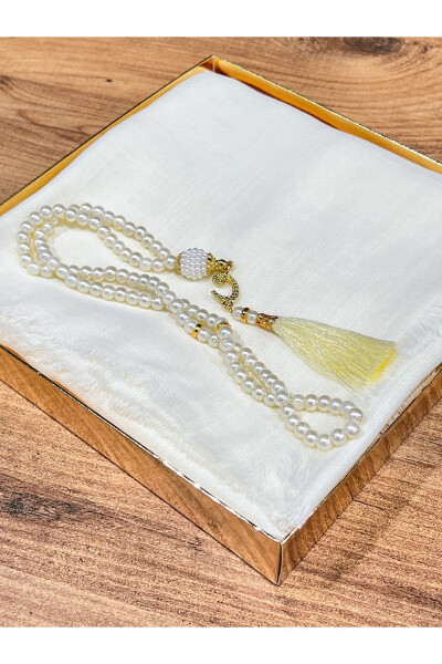 Flamed prayer scarf and prayer beads set - Gift, Dowry, Mawlid, Gift Set, Bridal Gift - AYHANHOME (1)