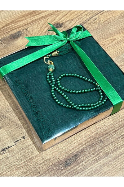 Flamed prayer scarf and tasbih set; perfect for gifts, dowry, mevlüt, bohça or bridal gifts. - 1