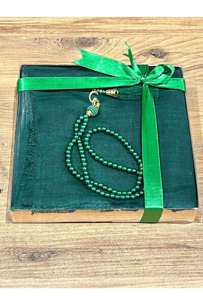 Flamed prayer scarf and tasbih set; perfect for gifts, dowry, mevlüt, bohça or bridal gifts. - 2