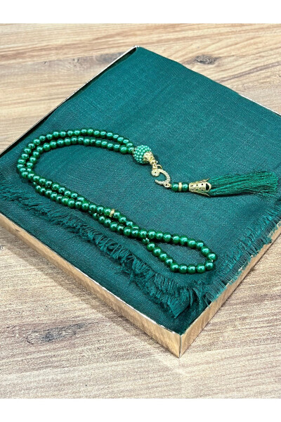 Flamed prayer scarf and tasbih set; perfect for gifts, dowry, mevlüt, bohça or bridal gifts. - 3