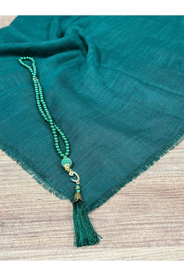 Flamed prayer scarf and tasbih set; perfect for gifts, dowry, mevlüt, bohça or bridal gifts. - 4