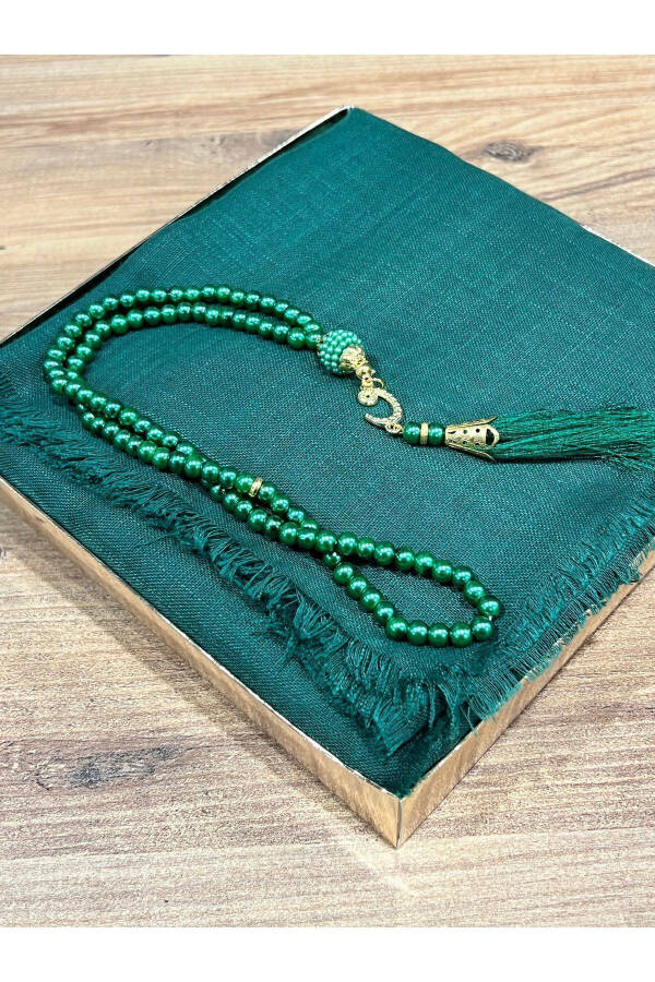 Flamed prayer scarf and tasbih set; perfect for gifts, dowry, mevlüt, bohça or bridal gifts. - 5