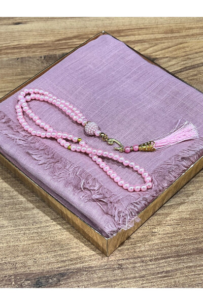 Flamed prayer scarf and tasbih set, suitable for gifts, dowry, birth celebrations and trousseau. - AYHANHOME (1)