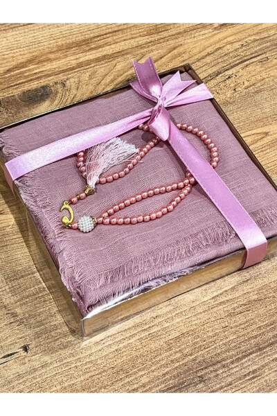 Flamed prayer scarf and tasbih set, suitable for gifts, dowry, birth celebrations and trousseau. - 1