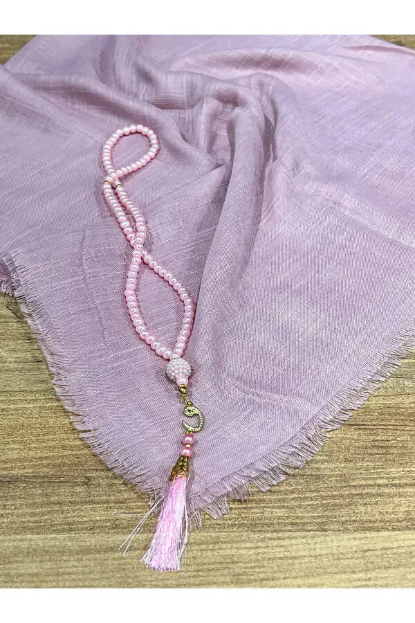 Flamed prayer scarf and tasbih set, suitable for gifts, dowry, birth celebrations and trousseau. - 3