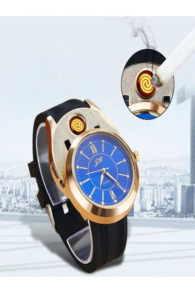 Flameless Rechargeable Lighter Leather Strap Wristwatch - HK GİFT SHOP