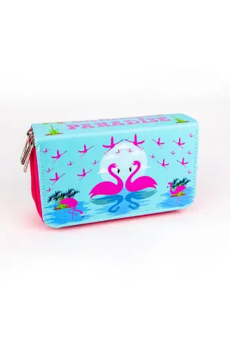 Flamingo Paradise Üç Bölmeli Kalem Kutusu (kalemlik)-Flamingo Paradise (Pembe Fermuar) - SIZE (1)