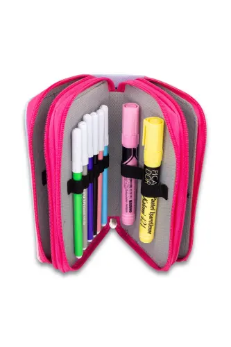 Flamingo Paradise Üç Bölmeli Kalem Kutusu (kalemlik)-Flamingo Paradise (Pembe Fermuar) - 5