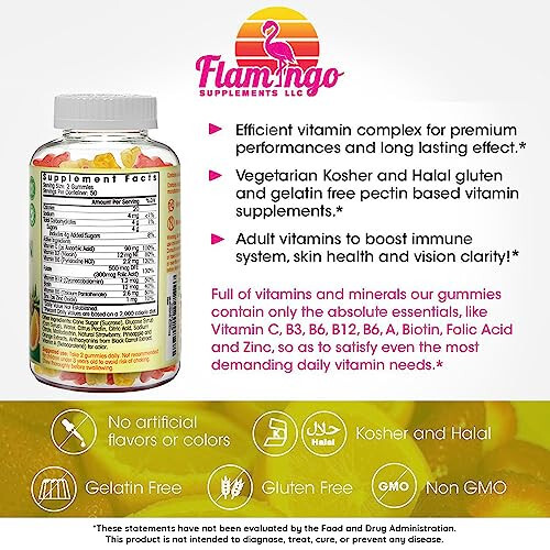 Flamingo Supplements Çoklu Vitamin Sakızları | Vegan Dostu, Koşer Helal Gluten veya Jelatin İçermez, GDO İçermez | Erkekler, Kadınlar ve Çocuklar İçin | 3 Doğal Aroma | C, B3, B12, Biyotin, Çinko ve Daha Fazlası | 100 Sakız - 2