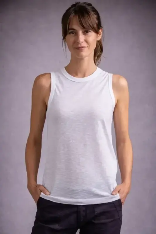 Flamlı Kumaş Sıfır Kolsuz Atlet Basic Spor Üst, Günlük Ve Fitness Kullanımına Uygun - Beyaz - BÜYÜKBEDENIZ