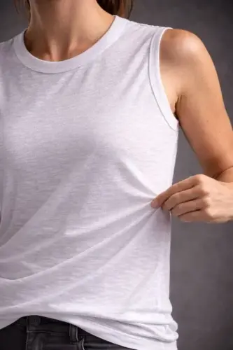 Flamlı Kumaş Sıfır Kolsuz Atlet Basic Spor Üst, Günlük Ve Fitness Kullanımına Uygun - Beyaz - 3