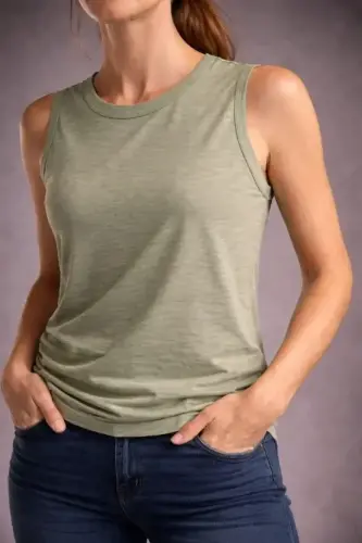 Flamlı Kumaş Sıfır Kolsuz Atlet Basic Spor Üst, Günlük Ve Fitness Kullanımına Uygun - Mint Yeşili - 4