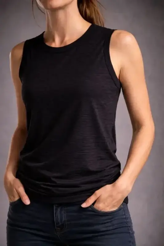Flamlı Kumaş Sıfır Kolsuz Atlet Basic Spor Üst, Günlük Ve Fitness Kullanımına Uygun - Siyah - 3