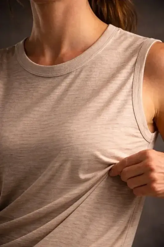 Flamlı Kumaş Sıfır Kolsuz Atlet Basic Spor Üst, Günlük Ve Fitness Kullanımına Uygun - Taş - 4