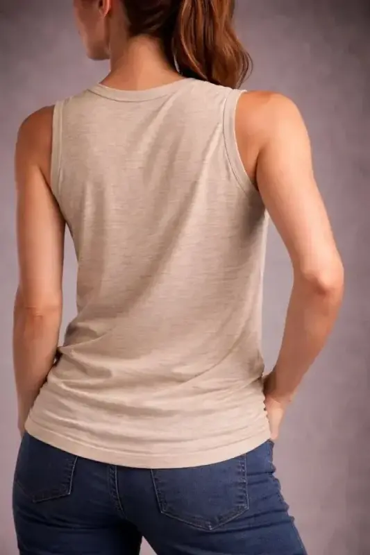 Flamlı Kumaş Sıfır Kolsuz Atlet Basic Spor Üst, Günlük Ve Fitness Kullanımına Uygun - Taş - 2