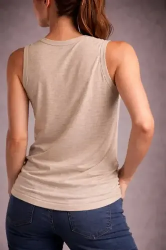 Flamlı Kumaş Sıfır Kolsuz Atlet Basic Spor Üst, Günlük Ve Fitness Kullanımına Uygun - Taş - BÜYÜKBEDENIZ (1)