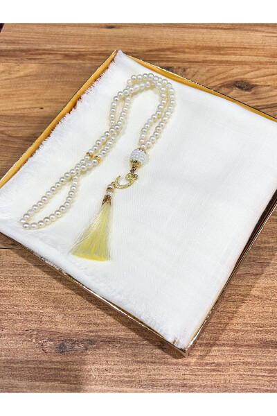 Hediyelik, Çeyizlik, Mevlütlük, Bohçalık ,Gelin Bohçası Flamlı Namaz Örtüsü Tesbih Seti-KREM - 3