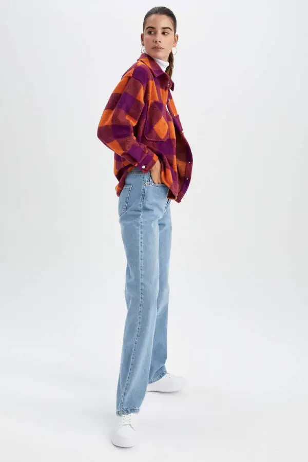 Flanel Kareli Uzun Kollu Gömlek Turuncu - 4