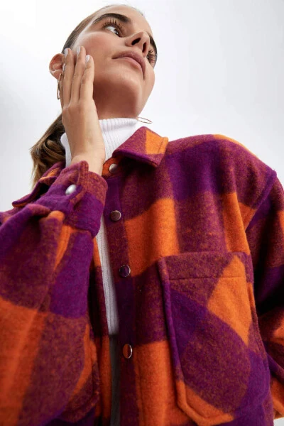 Flanel Kareli Uzun Kollu Gömlek Turuncu - 5