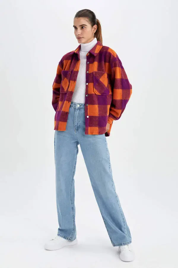 Flanel Kareli Uzun Yengli Ko'ylak To'q sariq - 2