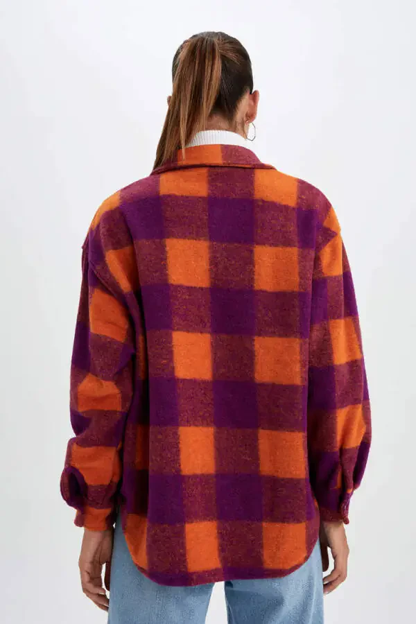 Flanel Kareli Uzun Yengli Ko'ylak To'q sariq - 6