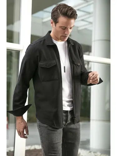 Фланелевая рубашка зимняя Slim Fit с двумя карманами и молнией CF21W112925 - LC WAIKIKI (1)