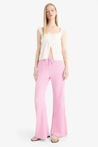 Flare Fit Smocked Waist Pants - Pink - 1