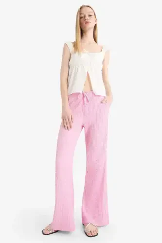 Flare Fit Smocked Waist Pants - Pink - 4