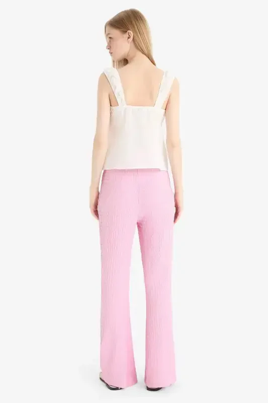 Flare Fit Smocked Waist Pants - Pink - 6