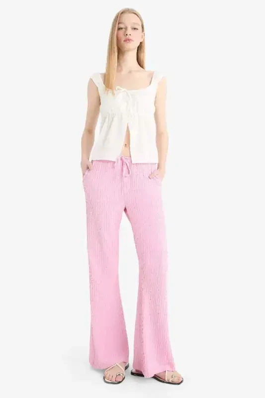 Flare Fit Smocked Waist Pants - Pink - 7