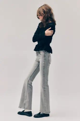 Flared Low Jeans-Soluk gri - 5