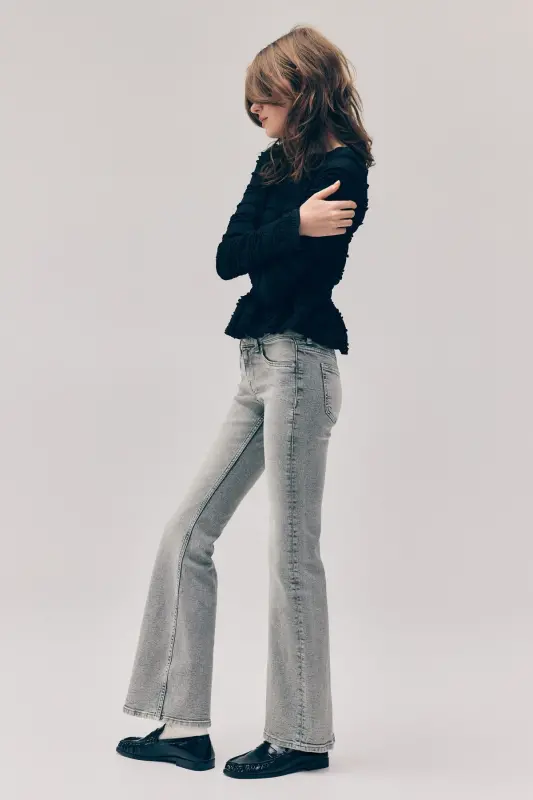 Flared Low Jeans-Soluk gri - 5