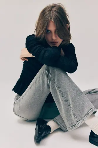 Flared Low Jeans-Soluk gri 