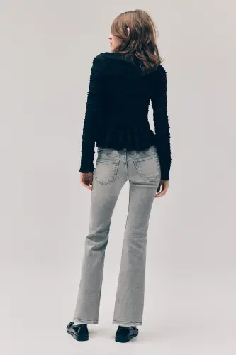 Flared Low Jeans-Soluk gri - 4