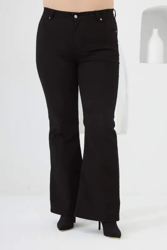 Flared Plus Size Black Cotton Pants - 1