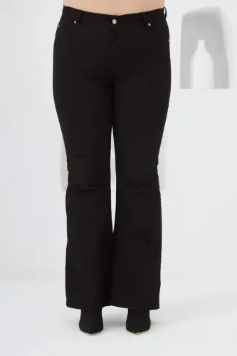Flared Plus Size Black Cotton Pants - 4