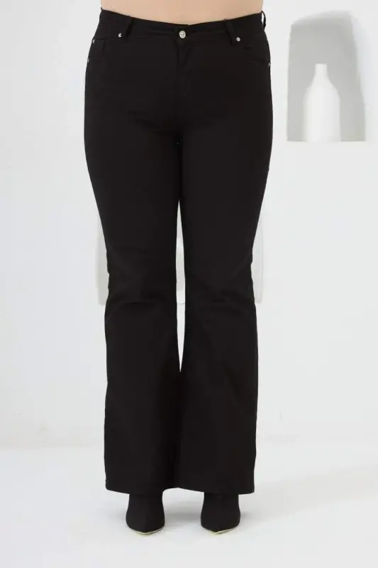 Flared Plus Size Black Cotton Pants - 4