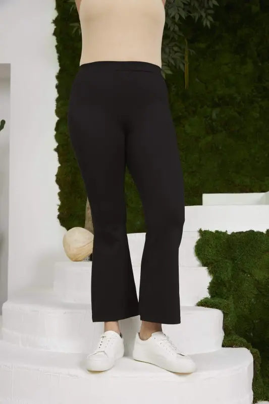 Flared Plus Size Black Steel Knitted Leggings - BÜYÜKBEDENIZ