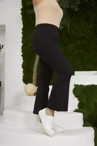 Flared Plus Size Black Steel Knitted Leggings - BÜYÜKBEDENIZ (1)
