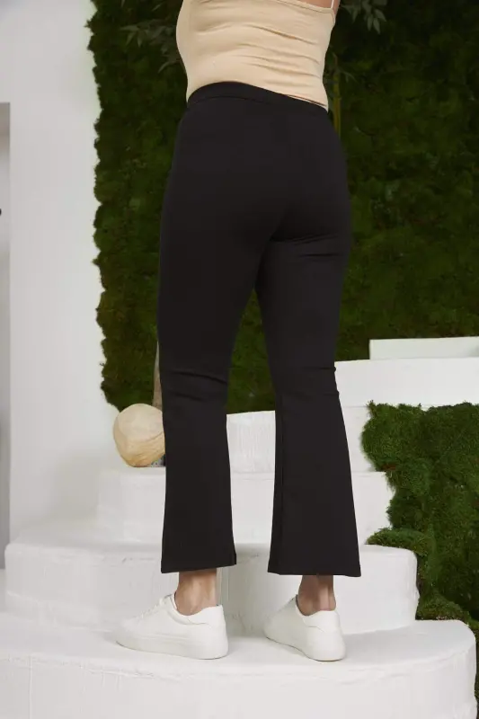 Flared Plus Size Black Steel Knitted Leggings - 4