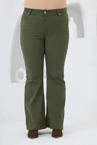 Flared Plus Size Cotton Pants Khaki - 1
