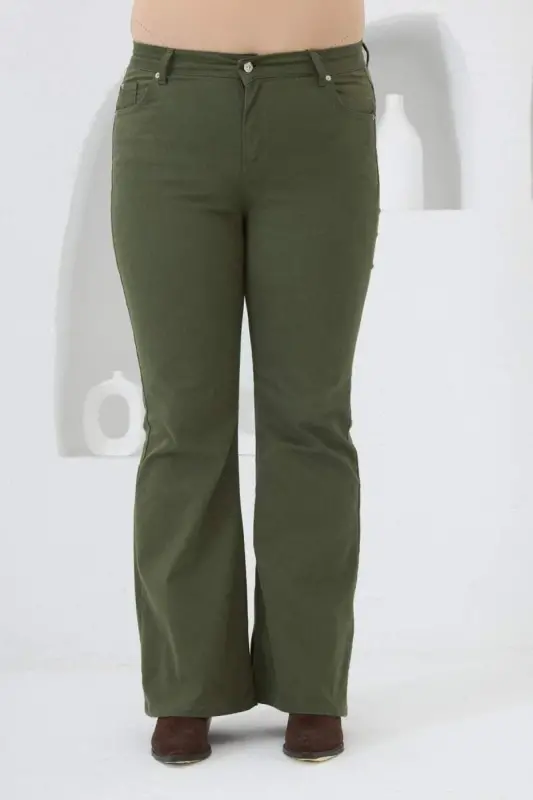 Flared Plus Size Cotton Pants Khaki - 1