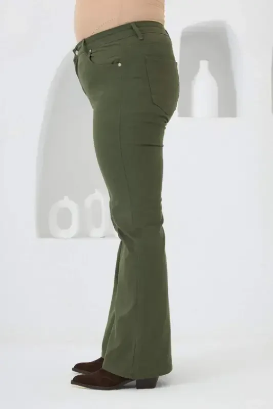 Flared Plus Size Cotton Pants Khaki - 2