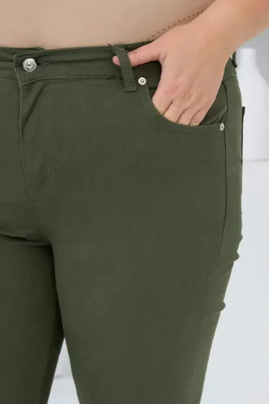 Flared Plus Size Cotton Pants Khaki - 3