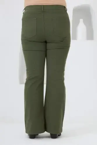 Flared Plus Size Cotton Pants Khaki - 5