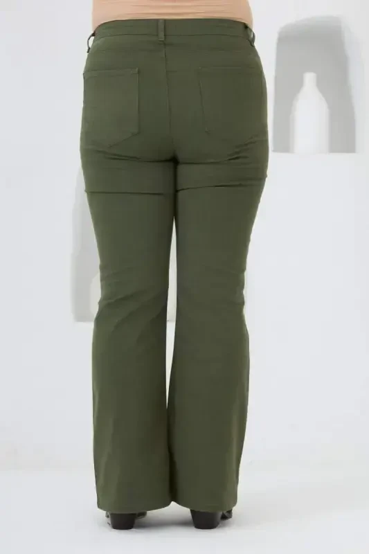 Flared Plus Size Cotton Pants Khaki - 5