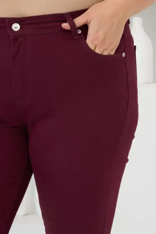Flared Plus Size Cotton Trousers Burgundy - 3