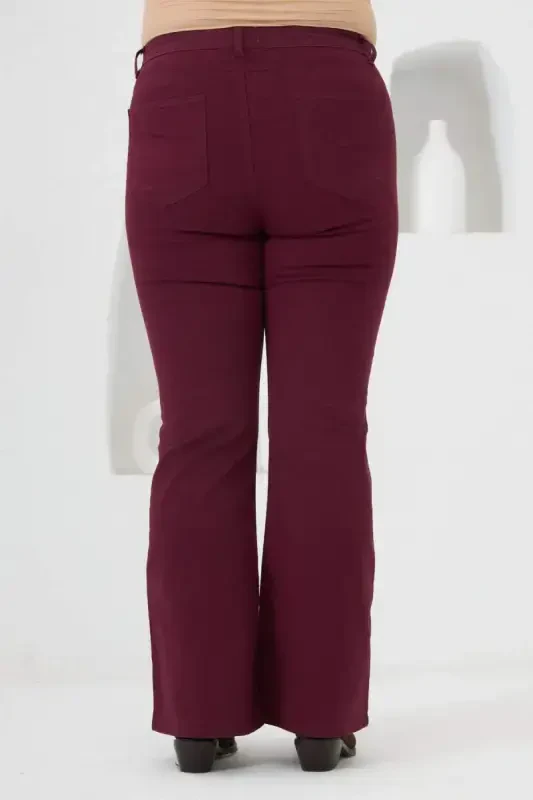 Flared Plus Size Cotton Trousers Burgundy - 5